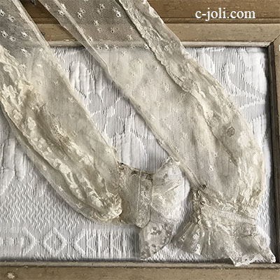 【パリ発送】L2530 フランスアンティークレースパーツ/スリーブ2枚　19世紀アプリカシオンリネンチュールレース