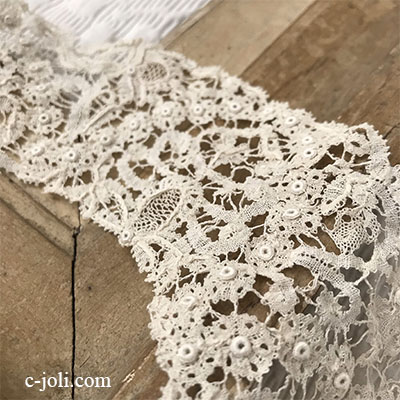 【パリ発送】L2544 フランスアンティークレースつけ襟/レース衿　19世紀リネンボビンレース付け襟