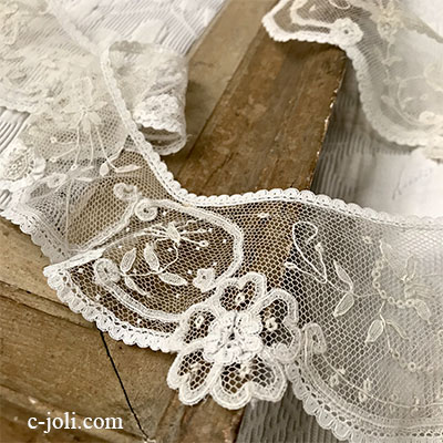 【パリ発送】L2546 フランスアンティークレースつけ襟/レース衿　20世紀初頭アプリカシオンリネンチュールレース付け襟