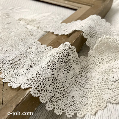 【パリ発送】L2547 フランスアンティークレースつけ襟/レース衿　リネンクロシェレース付け襟