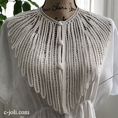 【パリ発送】L2548 フランスアンティークレースつけ襟/レース衿/レースフロント　コットンテープレース付け襟