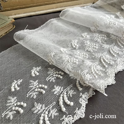 【日本発送】L2557 フランスアンティークチュールレースボーダー/幅広レースエッジ　コットンチュールホーダーレース 100cm単位