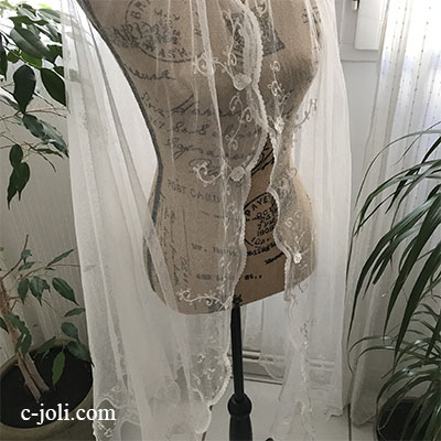 【パリ発送】L2564 フランスアンティークレースベール/マリアベール/ウェディングベール　アプリカシオンシルクチュール 425x133cm  半円形