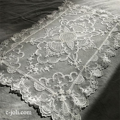 【パリ発送】L2583 フランスアンティークチュールレース　手刺繍＆マシーンチュールレース 59x40cm