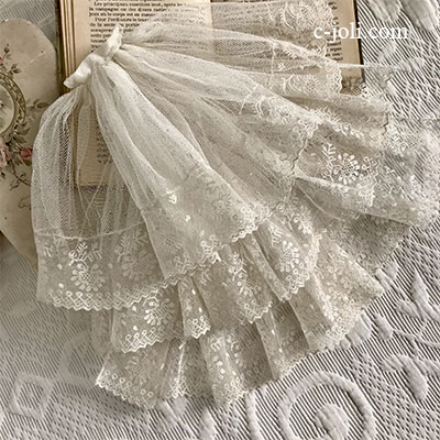 【パリ発送】L2590 フランスアンティークレースつけ襟/レースジャボ（胸元飾り）　アプリカシオンコットンチュールレース