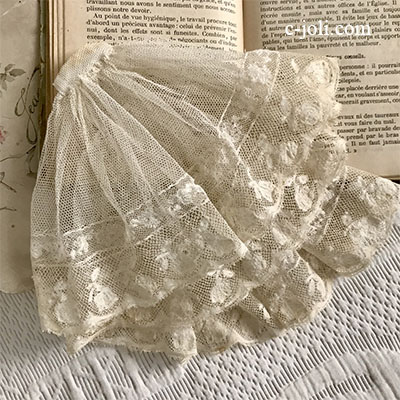 【パリ発送】L2591 フランスアンティークレースつけ襟/レースジャボ（胸元飾り）　19世紀コットンチュールレース＆ヴァランシエンヌレース