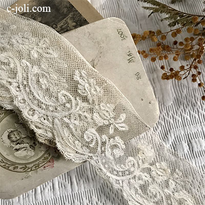 【パリ発送】L2597 フランスアンティークレーストリム/テープレース/ボーダーレース　1900年リネンヴァランシエンヌレース 1m23