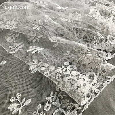 【パリ発送】L2601 フランスアンティークレーストリム/テープレース/ボーダーレース　19世紀アプリカシオンリネンチュールレース 1m15