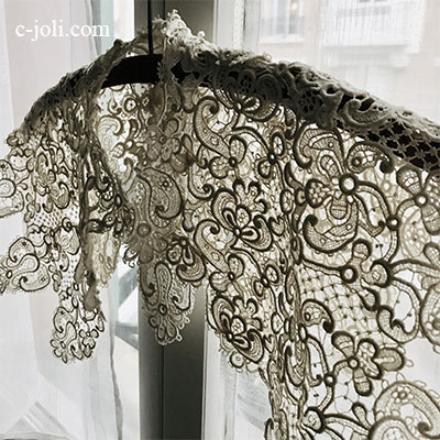 【パリ発送】L2616 フランスアンティークレースつけ襟/レース衿　リネンケミカルレース