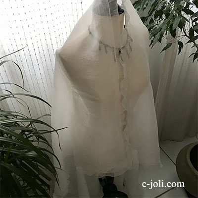 【パリ発送】L2621 フランスアンティークベール/ウェディングベール/マリアベール　麻ローンベール 163x148cm