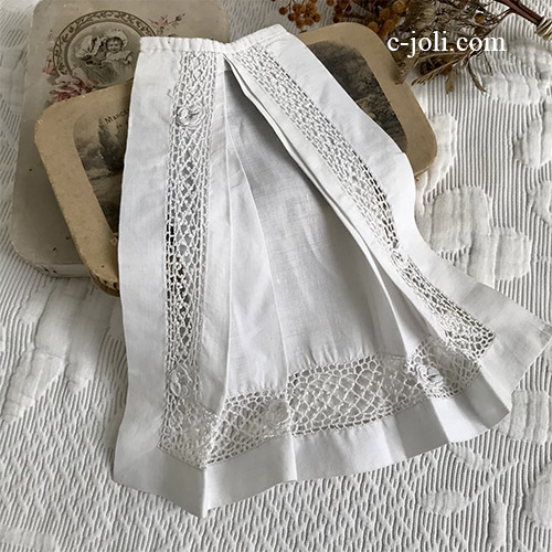 【パリ発送】L2640 フランスアンティークレースつけ襟/レースジャボ（胸元飾り）　リネン＆クロシェレース