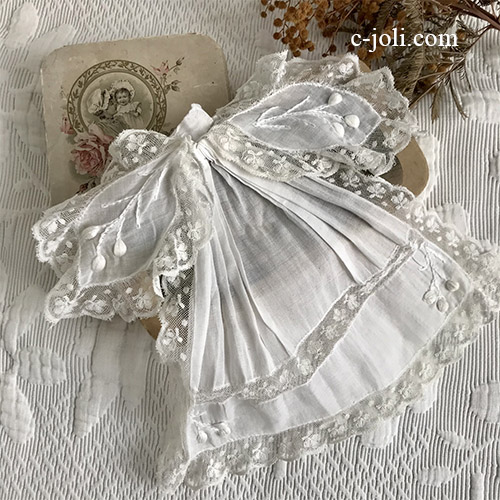 【パリ発送】L2643 フランスアンティークレースつけ襟/レースジャボ（胸元飾り）　手刺繍綿ローン＆マシーンレース