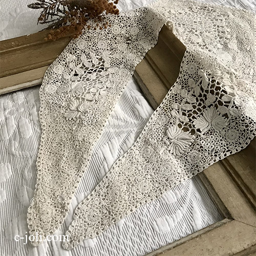 【パリ発送】L2646 フランスアンティークレースつけ襟/レース衿　リネンクロシェレース付け襟