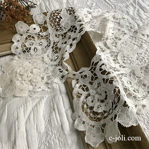 【パリ発送】L2648 フランスアンティークレースつけ襟/レース衿　リネンボビンレース付け襟