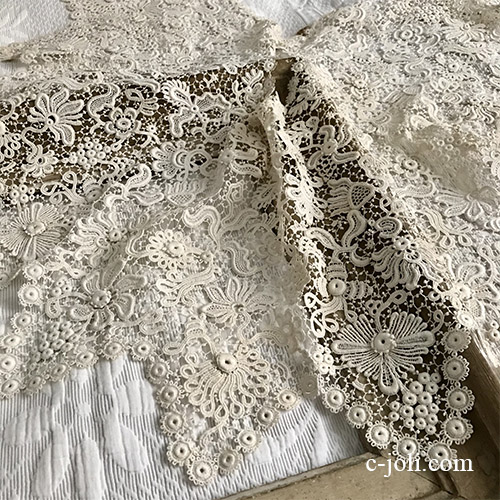 【パリ発送】L2649 フランスアンティークレースつけ襟/レース衿　リネンケミカルレース付け襟