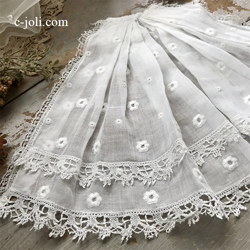 L2662 フランスアンティークレースつけ襟/レースジャボ（胸元飾り）　手刺繍コットンローン＆ボビンレース