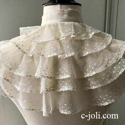 【パリ発送】L2677 フランスアンティークレースつけ襟/レース衿/レースショール　コットンチュールレース　生成り