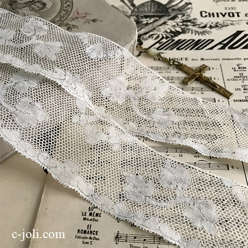 【パリ発送】L2698 フランスアンティークレーストリム/テープレース/ボーダーレース　18世紀-19世紀ハンドワークリネンレース 2本