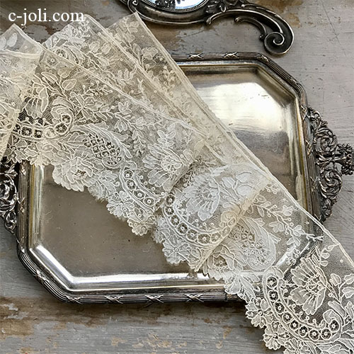 L2715 フランスアンティークレースボーダー/テープレース　19世紀ポワンドガーズレース 124cm