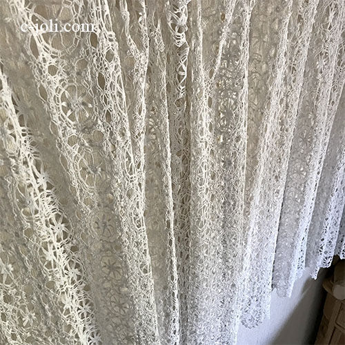 L2735 フランスアンティークレースクロス/レースカフェカーテン　リネンクロシェレース 2m40
