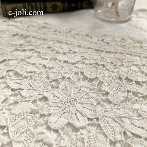 【パリ発送】L2763 フランスアンティークレース/テーブルマット　リネンニードルポイントレースクロス 40x26cm