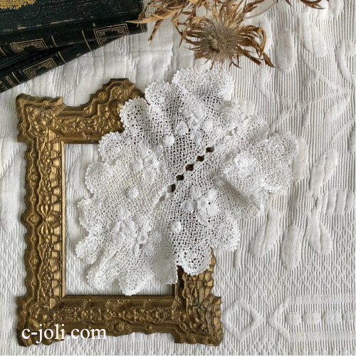 【パリ発送】L2764 フランスアンティークレースつけ襟/レースジャボ（胸元飾り）　リネンクロシェレース