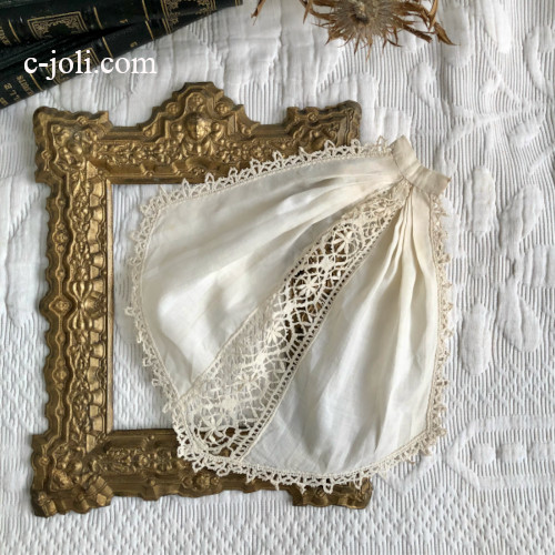 【パリ発送】L2767 フランスアンティークレースつけ襟/レースジャボ（胸元飾り）　生成りリネン＆ボビンレース