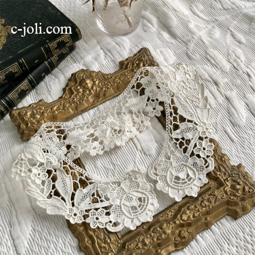 【パリ発送】L2771 フランスアンティークレースつけ襟/レース衿　リネンニードルポイントレース付け襟