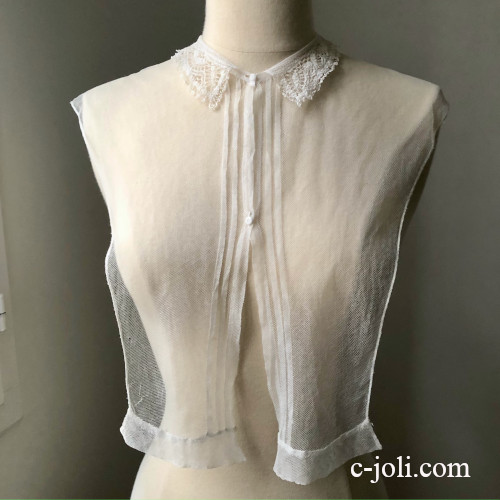 【パリ発送】L2808  フランスアンティークレースフロント/プラストロン　コットンチュールレース&ボビンレース