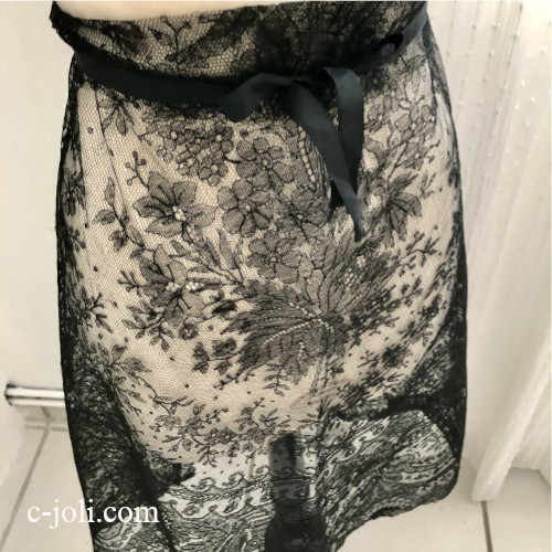 【パリ発送】L2836 フランスアンティークレース/レースエプロン　黒レース/ブラックレース