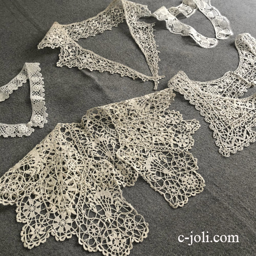 【パリ発送】L2848 フランスアンティークレースつけ襟/レース衿5枚　コットン/リネンクロシェレース＆マシーンレース付け襟