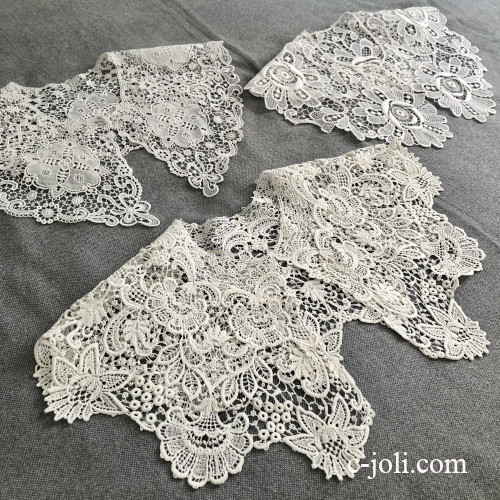 【パリ発送】L2849 フランスアンティークレースつけ襟/レース衿3枚　リネンケミカルレース付け襟