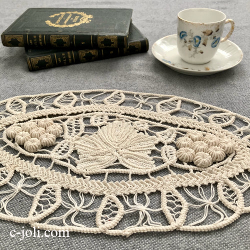 【パリ発送】L2861 フランスアンティークレースマット 34x19cm　楕円