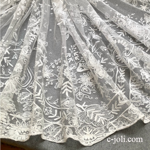 【パリ発送】L2866 フランスアンティーク幅広レースクロス/カフェカーテン　19世紀コットンチュールレース 66x157cm