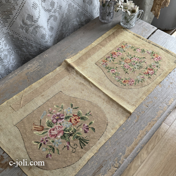 【日本発送】L2867 フランスアンティークローズ柄プチポワン刺繍クロス/プチポワンバッグ/ハンドメイド材料　薔薇模様シルク糸刺繍バッグ