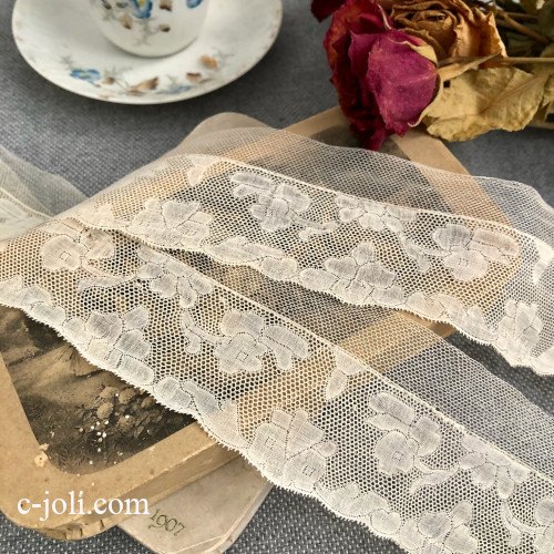 【パリ発送】L2877 フランスアンティークレーストリム/テープレース/ボーダーレース　19世紀チュールレース 2m12
