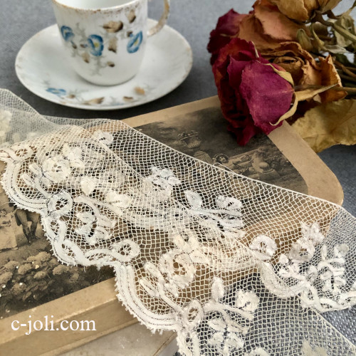 【パリ発送】L2880 フランスアンティークレーストリム/テープレース/ボーダーレース　19世紀ヴァランシエンヌレース 2m43