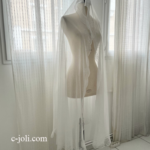 【パリ発送】L2890 フランスアンティークレースベール/マリアベール/ウェディングベール マシーン刺繍コットンチュール 270x133cm 半円