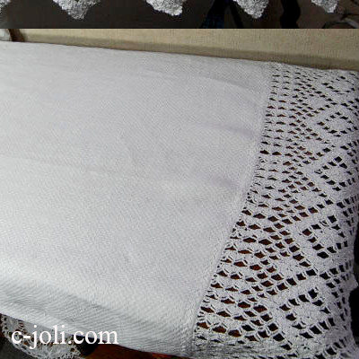 【日本発送】T-562　イギリスアンティークリネンタオル　コットンクロシェレース