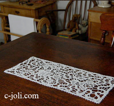 【日本発送】T-759　フランスアンティークリネンレース　　バテンレースクロス