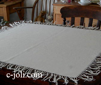 【日本発送】T-894　フランスアンティークリネンテーブルクロス　フリンジ付きリネン