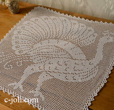 【日本発送】T1461　イギリスアンティークレーステーブルマット　コットンクロシェレース