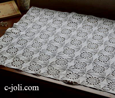 【日本発送】T1536　フランスアンティークレーステーブルマット　ニードルポイントレース
