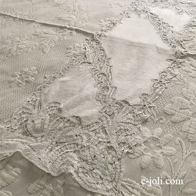 【パリ発送】T2927 フランスアンティークリネンテーブルランナー　ボビンレース＆リネンクロス 108cm