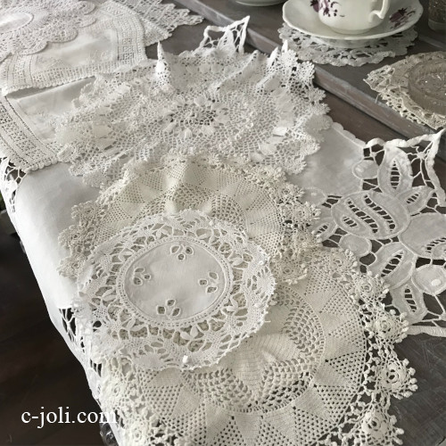 T3059 イギリスアンティークドイリー11枚　カットワーク手刺繍リネン/コットンクロシェレース/ダマスク織リネン＆クロシェレースetc