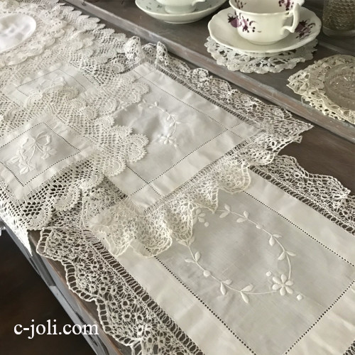 T3061 イギリスアンティークドイリー9枚　手刺繍リネン＆ノッテッドレース/リネン＆クロシェレース/コットン＆バテンレースetc