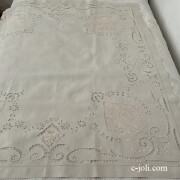 さらりとリネン 柳葉に咲く薔薇 白糸手刺繍 カットワーク