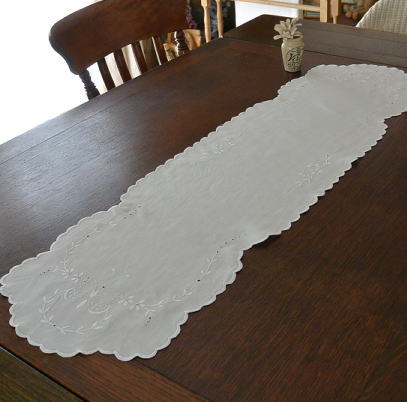 【日本発送】T2271　イギリスアンティークリネンテーブルランナー　手刺繍リネン 1m01
