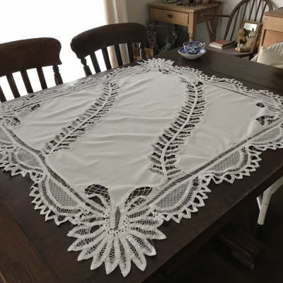 T2642 フランスアンティークレース＆コットンテーブルクロス バテン