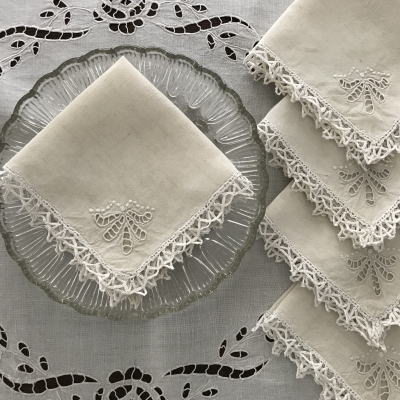 T2757 フランスアンティークリネンテーブルナプキン/リネンクロス5枚